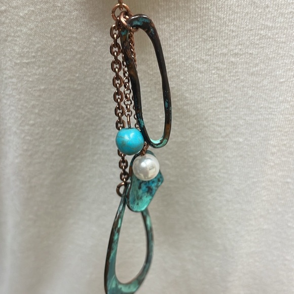 Artisan Patina Copper & Turquoise Bracelet & Necklace Set Mixed Metal Leather - Picture 5 of 12